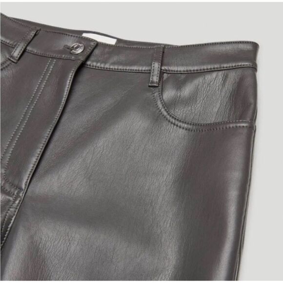 Aritzia Wilfred Melina Dark Taupe Vegan Leather High Rise Straight Pant, Size 6 - Picture 2 of 9